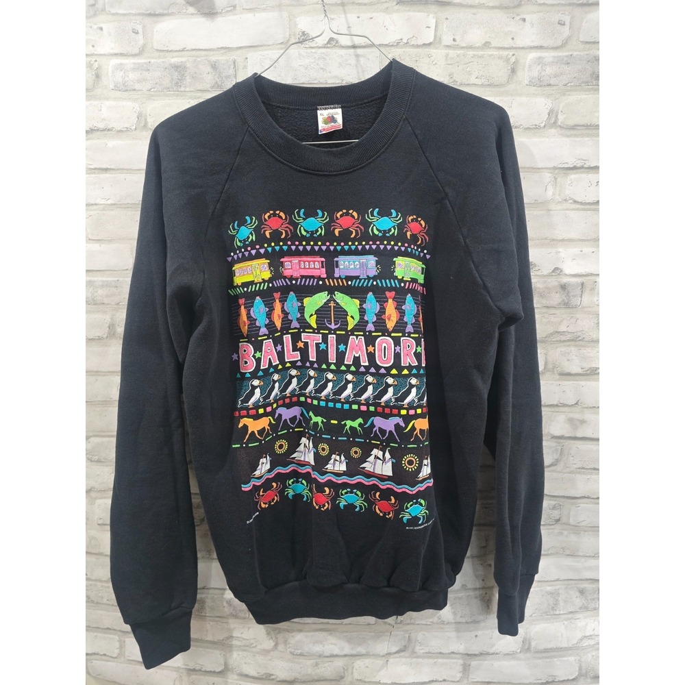 Vintage XL Fruit of the Loom Baltimore‎ MD Sweatshirt Puffy Graphics 90s USA